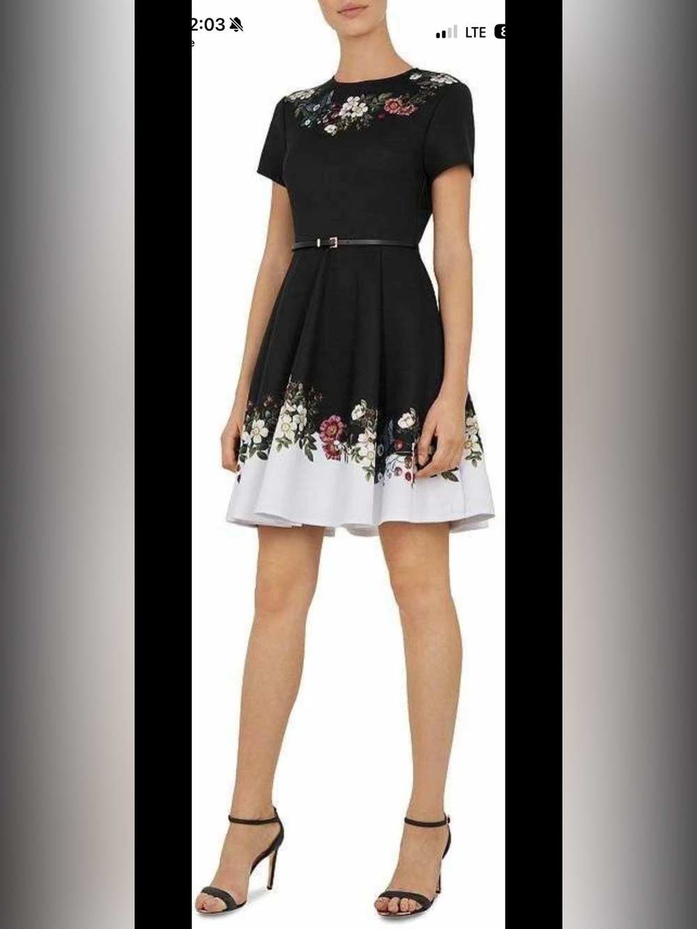 Ted Baker Chestna Oracle Skater Black Floral Mini Dress Size 2 US 6